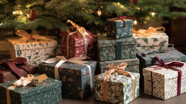 Cajas de regalos de navidad junto al &aacute;rbol