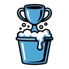 A unique and vibrant illustration of a trophy cup emerging from a bubbly bucket