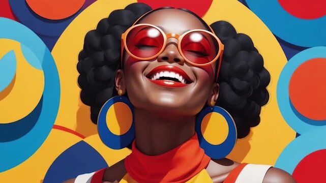 Bold African American Woman in Retro Pop Art Style with Geometric Background