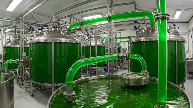 High-tech photobioreactor system in emerald hues for eco production