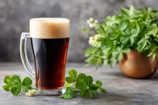 Dark beer mug with shamrock for St. Patrick's Day