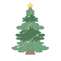 Christmas tree vector illustration decorated with bulbs and ornaments
