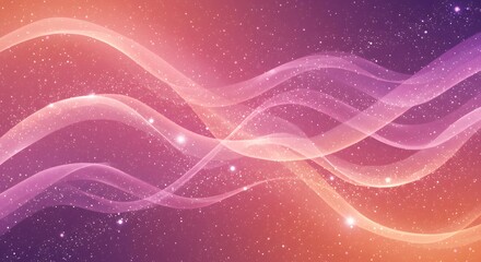 Abstract Glowing Waves and Particles in a Dreamy Pink and Purple Gradient Background