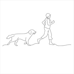 man running with dog. Scared man running away from dog. Dangerous animal chasing person