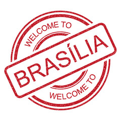 Welcome to Brasília, Distrito Federal, Brazil, red vintage travel grunge rubber stamp from Brasil on transparent background, vector illustration	