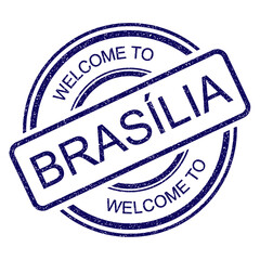 Welcome to Brasília, Distrito Federal, Brazil, blue vintage travel grunge rubber stamp from Brasil on transparent background, vector illustration	