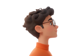 Side view of young man wearing glasses isolated on transparent background. 3d rendering.