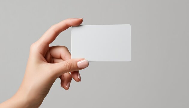 Close-Up Of Woman'S Hand Holding A Digital Card With Fingers On A White Background, Isolated With Clipping Path For Easy Editing.