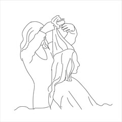 Beautiful woman discussing hairstyling with her hairdresser holding scissors while sitting in hairdressing salon.