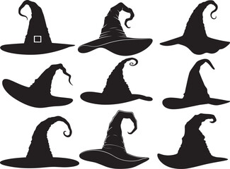 WITCH HAT ICONS SET SILHOUETTE