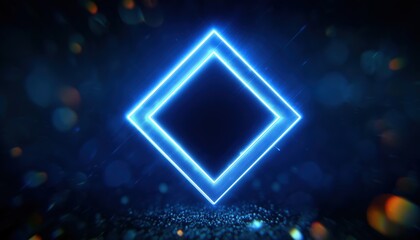 Neon Rhombus On Dark Blue Background: A Techno Electric Diamond Logo Inspired By 80s Night Clubs With A Vibrant Neon Effect.