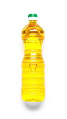 Bottle of sunflower oil on white background