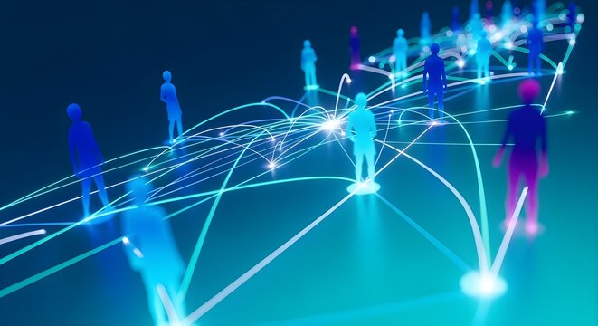 Ilustraci&oacute;n 3d que conecta a personas en Internet, conexi&oacute;n a redes sociales