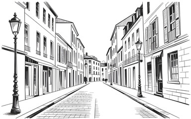 Naklejka premium City Street Architecture Sketch Building Scenery Urban Landscape Design