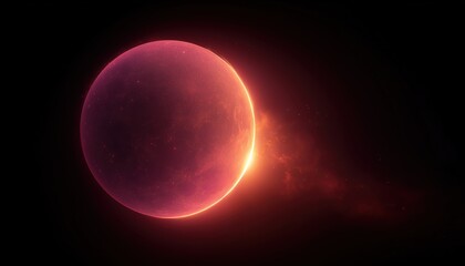 Glowing Pink Fire In Dark Space: Sun Eclipse And Moon Science Light With A Radiant Glow.