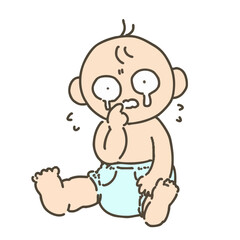 おむつを履いた泣いている赤ちゃんの手描きイラスト素材