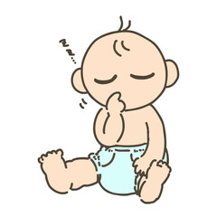 おむつを履いた寝ている赤ちゃんの手描きイラスト素材