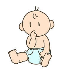 おむつを履いた赤ちゃんの手描きイラスト素材