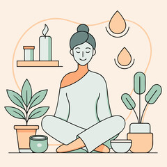&ldquo;Self-Care Line Art Vector | Minimal Wellness Outline Illustration | Relaxing Lifestyle Design&rdquo;