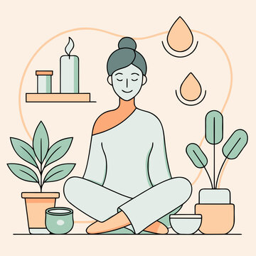 &ldquo;Self-Care Line Art Vector | Minimal Wellness Outline Illustration | Relaxing Lifestyle Design&rdquo;