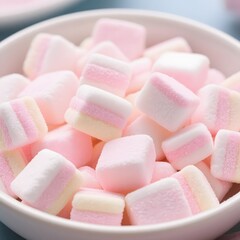 4k high quality Ai generative HD art work photo realistic sweet granulated sugar cane white blocks closeup teamwork background crystal clear resin cane marshmallow pink fluffy bowl