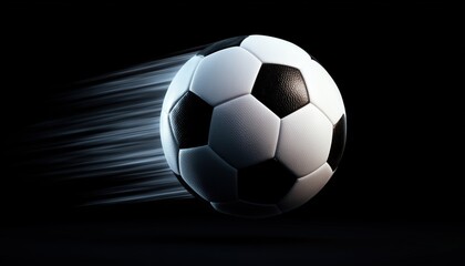 Obraz premium Fast Flying Black Soccer Ball Circulates With Great Swiftness.