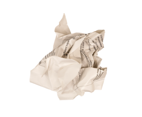 Une boulette de papier froissée sur fond transparent.