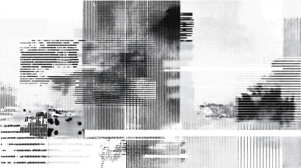 ノイズと幾何学パターンのモノクロ抽象背景