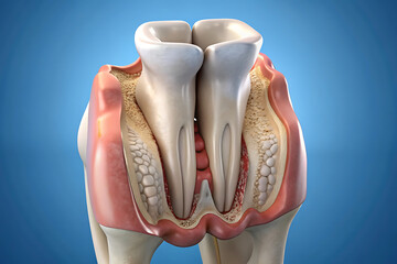 Medically accurate dental 3D illustration of teeth root anatomy in an X-ray view