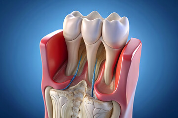 Medically accurate dental 3D illustration of teeth root anatomy in an X-ray view