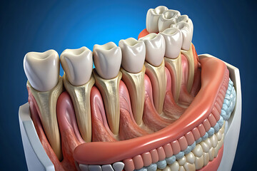 Medically accurate dental 3D illustration of teeth root anatomy in an X-ray view