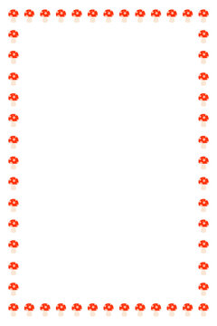 Red spotted mushroom border frame with white polka dots. Cute toadstool fungus pattern for nature, forest, fairy tale, children's illustrations, autumn designs, and whimsical decorations. High-res PNG