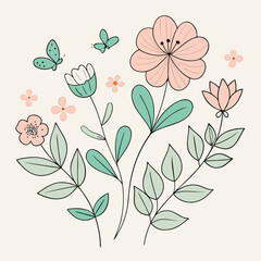 &ldquo;Spring Floral Line Art Vector | Minimal Botanical Outline Illustration | Elegant Flower Design&rdquo;