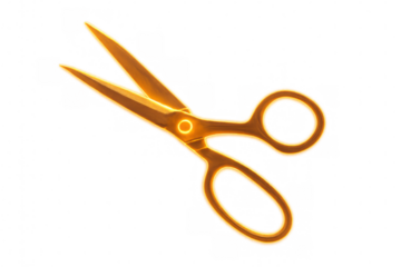Golden glowing scissors, symbolizing luxury, success, and precision. Designing, tailoring, and crafting. Transparent background