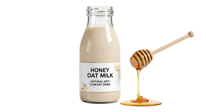 Honey oat milk isolated on transparent background