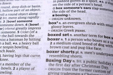 Fototapeta premium Close Up Of English Dictionary Page With Word - Box