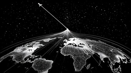 Global data network visualization satellite connectivity and worldwide communication