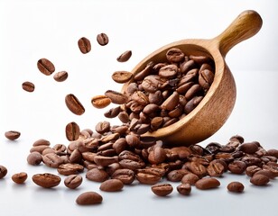 Fototapeta premium falling coffee beans for food and beverage marketing white background