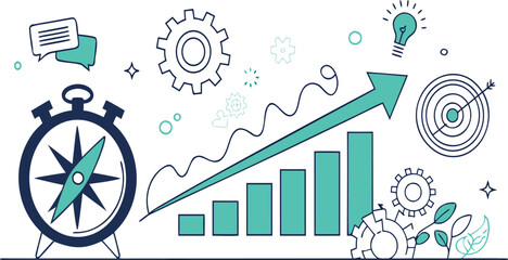 Fototapeta premium Business growth vector illustration with target compass and lightbulb idea
