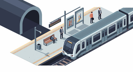 Isometric Illustration Of Modern Underground Train Station With Passengers