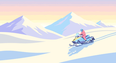 Snowmobile Adventure In The Winter Wonderland Landscape