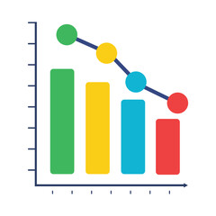 Business decline downtrend bar chart with connected data points illustrating falling trends vector