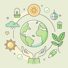 &ldquo;Earth Day Line Art Vector | Minimal Eco-Friendly Outline Illustration | Sustainability Design&rdquo;