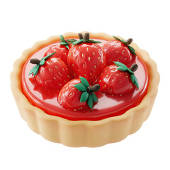 3D Strawberry Tart on Black Background Delicious Dessert.