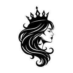 Elegance Embodied a Majestic Queen Illustration with Flowing Hair and a Regal Crown, symbolizing Royalty and Power
