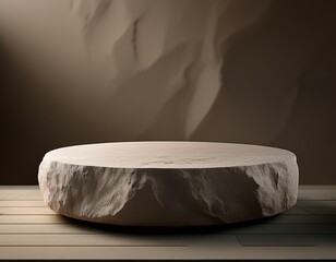 rough round stone empty platform display rocky background for product showcase copy space design advertising