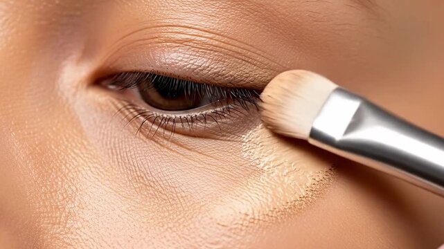 Applying concealer with a brush for flawless skin in a beauty tutorial video for makeup inspiration and a youthful glow, perfect for cosmetics advertising