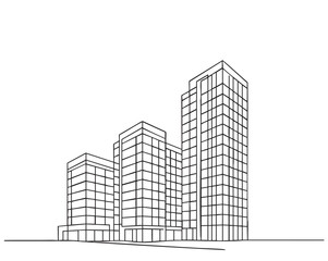 Fototapeta premium High rise building complex apartment sketch. Line art