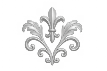 Fleur-de-lis and scrollwork ornament, classic heraldry symbol with baroque silver style decorating