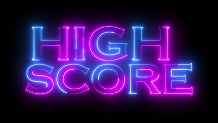 HIGH SCORE text icon animation glowing neon pink and blue color font letter word banner sign clip art poster template signboard on black background	 - Powered by Adobe